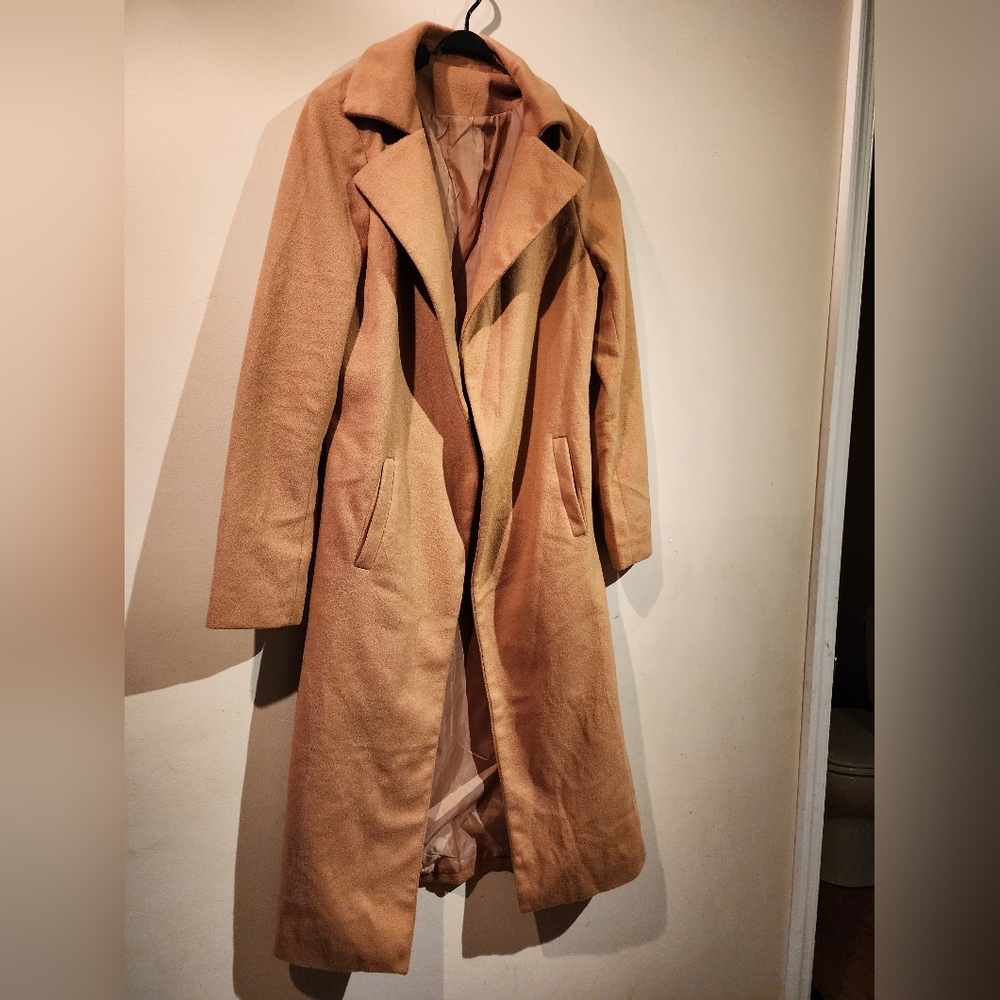 Women's Caramel Color Lightweight Long Coat - Picture 4 of 5